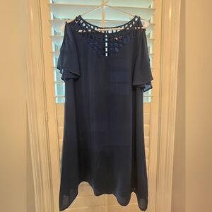 Elegant Blue Cold Shoulder Dress
